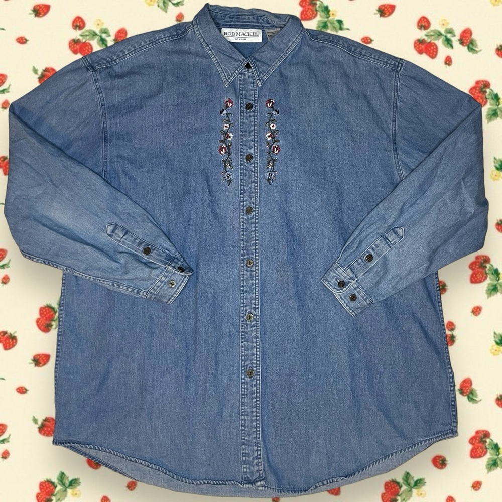Vintage Bob Mackie 70s-80s Denim Embroidered Flower Jacket